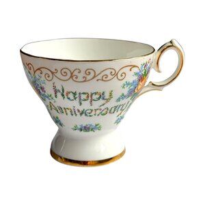 Vintage Schmid‎ Musical Teacup Wind Up Music Box Happy Anniversary Gift Floral